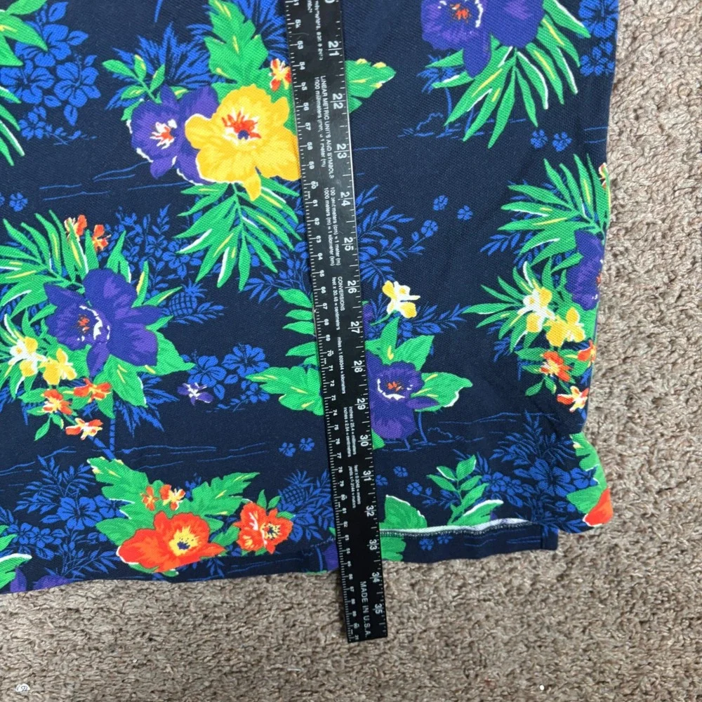 Polo Ralph Lauren Mens Navy Blue Tropical Floral Hibiscus Polo Shirt LT